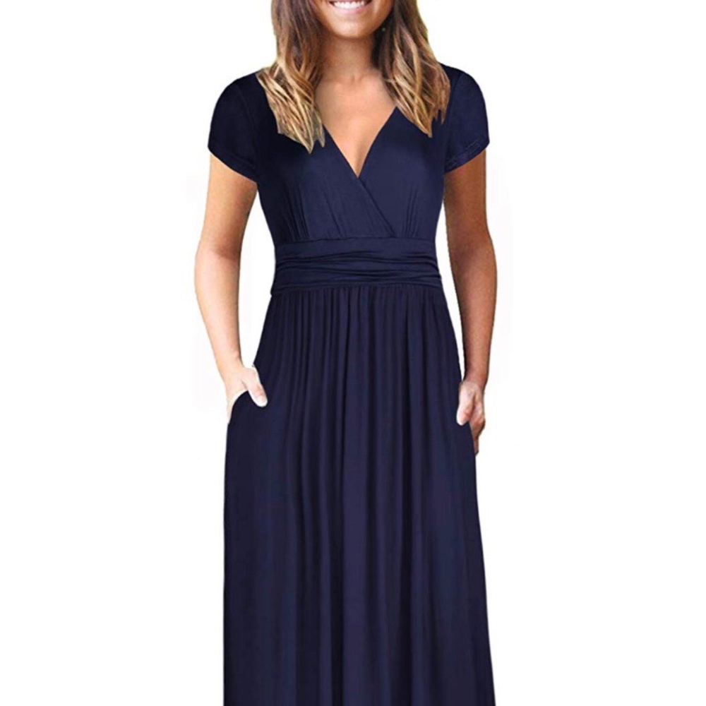 Blue Maxi Surplice Dress